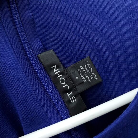 ST. JOHN Indigo Peplum 3/4 Sleeve Wool Rayon  Blend Santana Knit Career Top - Picture 7 of 11